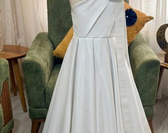 Satin One-Shoulder Flower Girl Dress -Special occasion toddler gown