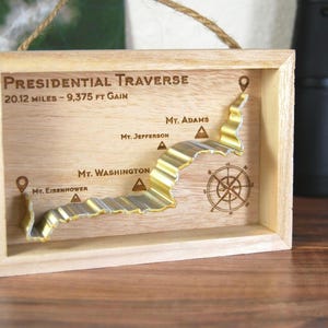 Traversée présidentielle - Modèle de sentier de montagne - Sentier de randonnée en 3D, Cadeau pour randonneur, Gravure au laser