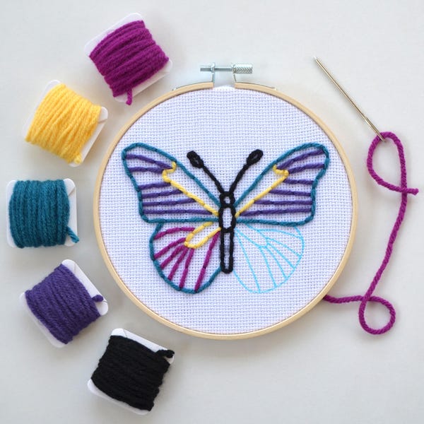 Kids Sewing Kit, Beginner Embroidery for Child, Butterfly Craft
