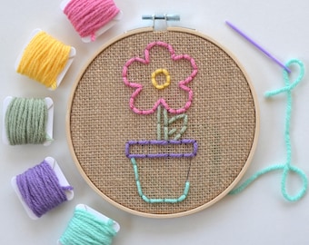 Beginner Sewing Kit, Embroidery for Kids, Flower Craft