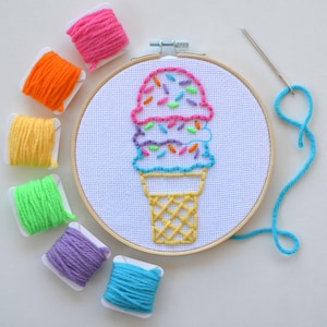 Beginner Embroidery for Child, Ice Cream Craft, Kids Sewing Kit image 1
