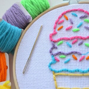 Beginner Embroidery for Child, Ice Cream Craft, Kids Sewing Kit image 2