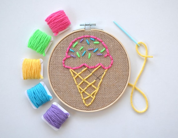 Beginner Sewing Kit, Embroidery for Kids, Ice Cream Craft