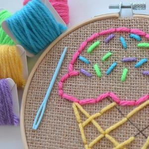 Beginner Sewing Kit, Embroidery for Kids, Ice Cream Craft image 2