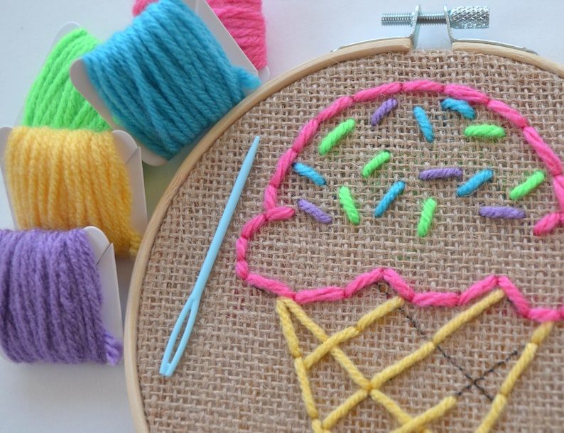 Beginner Sewing Kit, Embroidery for Kids, Ice Cream Craft image 2