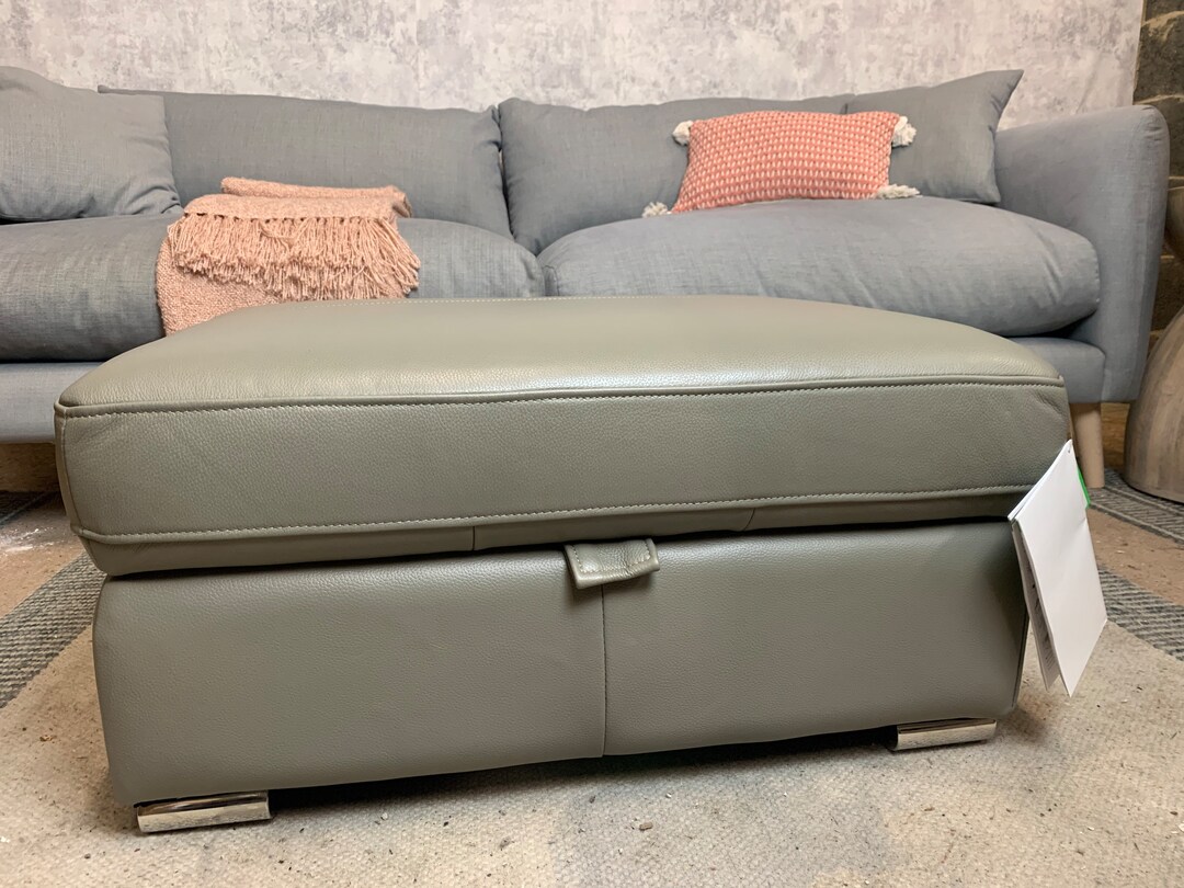 Real Leather Large Storage Footstool Sofology Moreno in Grey Etsy UK