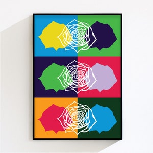 Pop art rose printable digital wall art poster vivid colorful roses #7 | Aurora Original Art
