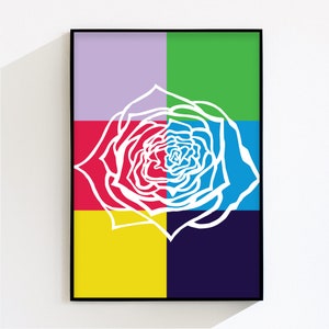 Pop art rose printable digital wall art poster vivid colorful roses #8 | Aurora Original Art