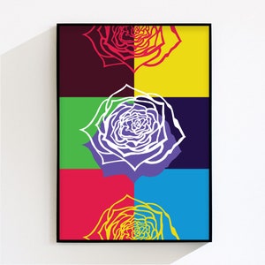 Pop art rose printable digital wall art poster vivid colorful roses #9 | Aurora Original Art