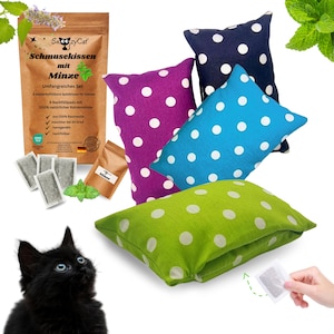 SNOOZYCAT® 4 cuddly pillows with 4 refill pads catnip – Oeko-Tex 100, washable, durable & handmade for play and relaxation