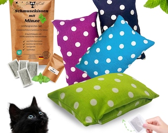 SNOOZYCAT® 4 cuddly pillows with 4 refill pads catnip – Oeko-Tex 100, washable, durable & handmade for play and relaxation