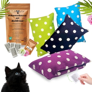 SNOOZYCAT® 4 cuddly pillows with 4 refill pads valerian – Oeko-Tex 100, washable, durable and handmade for play & relaxation