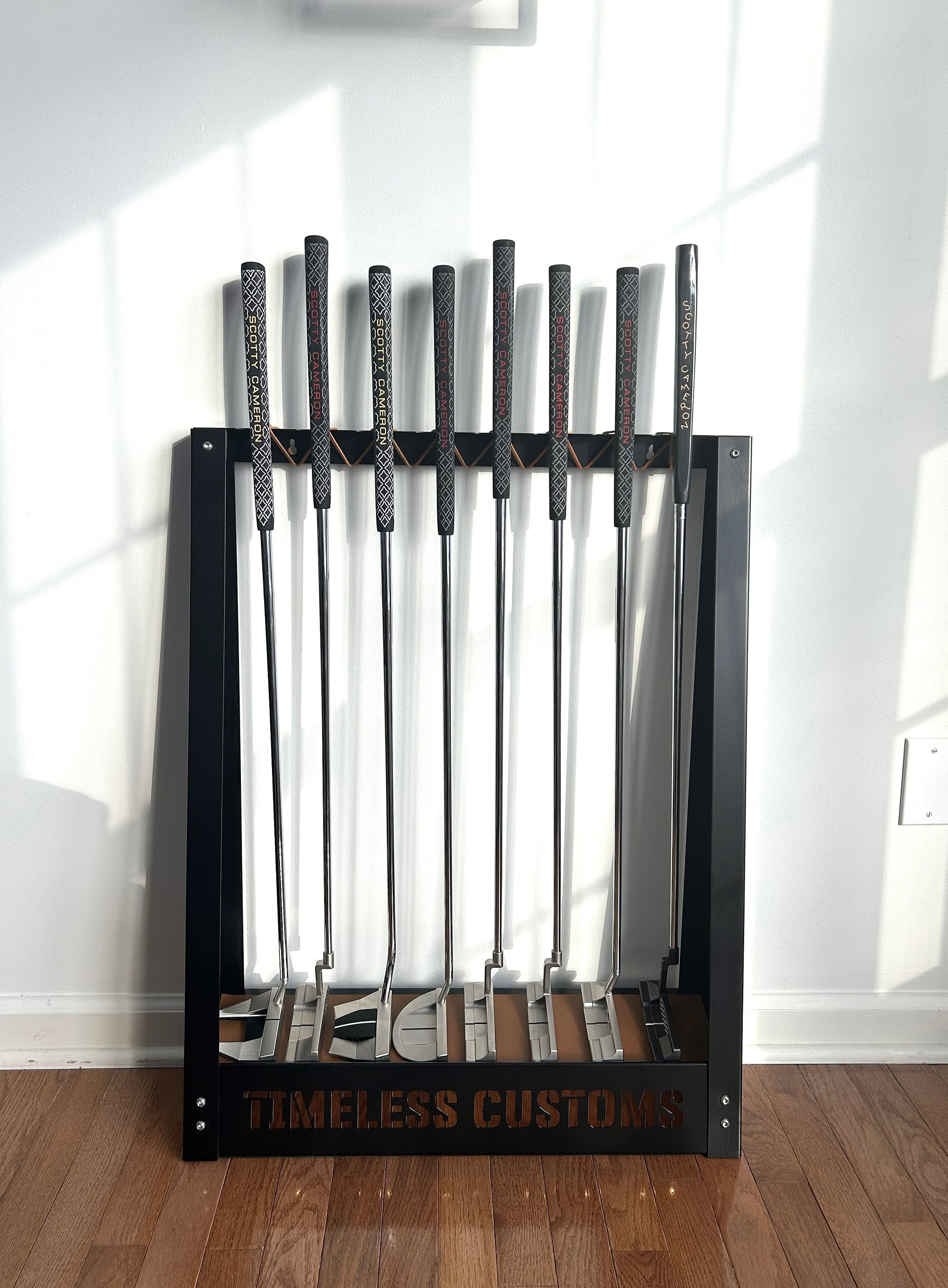 Personalized Custom Black Steel Golf Club Display Rack With Wall