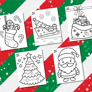 Weihnachtliche Malseiten für Kinder - 5er Set Ausmalbilder, Nikolaus, Schlitten, Baum, Geschenke, lustige Winteraktivität für Kinder