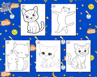 Cat Coloring Pages for Kids – Set of 5 Printable Cute Kitten Sheets, Fun Animal Activity, Easy Coloring for Toddlers & Children