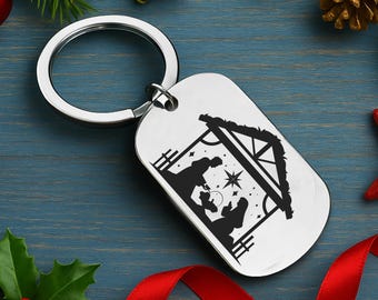 Nativity Scene, Christmas Keychain with Gift Box, Religious Christian Holiday Keepsake Set for Faith and Christmas Spirit, Keychain for Xmas