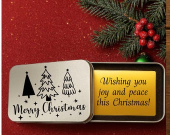 Festive Merry Christmas Metal Gift Box with Custom Message Card – Holiday Keepsake Box for Jewelry, Gift Cards or Small Presents