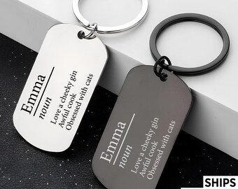 Personalized Name Definition Keychain, Stainless Steel Noun List Keyring, Name Noun List Keyring, Birthday Gift, Graduation Key Ring