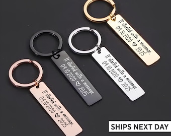 It Started With A Message, Customized Keychain, Laser Engraving, Customizable Keychain, Gift for his, Graduation Gift Keychain