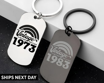 1973 Birthday Keychain, Stainless Steel, 50th Milestone Gift