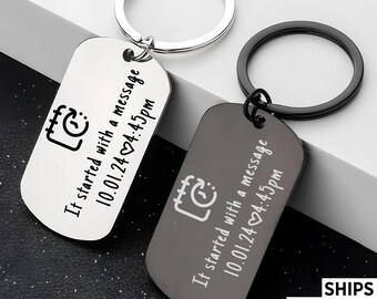 It Started With A Message, Customized Keychain, Christmas Gift, Special Date Keyring, Couples Anniversary Keychain, 1st Anniversary Keyring