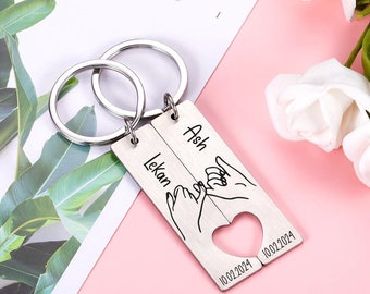 Couples Keyring, Personalised Special Date Gift, Relationship, Wedding, Anniversary, Valentine's G,  Couple's Keychain, Oath Finger Keychain