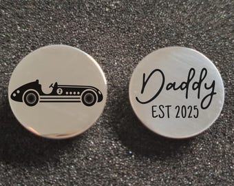 Personalized Vintage Racing Car Cufflinks, Daddy EST 2027, Christmas Gifts for Daddy Grandpa Uncle