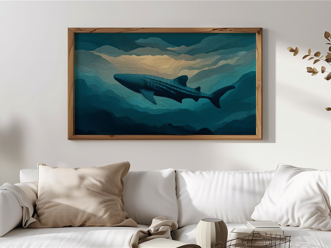 Nautical Moody Whale Shark Art for Frame TV, Coastal Ocean Layers ...
