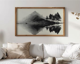 Japanese Zen Landscape Frame TV Art, Ink Wash Scene Digital Decor, Serene Mountain Reflection Art for Download, Minimalist TV Art 991