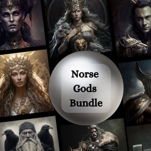 Norse Pantheon Art Bundle - Digital Download Occult Decor, Viking Mythology Prints, Odin Thor Freya Wall Art Set