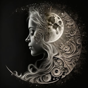 Moon Goddess Art Print (Digital Download )- Divine Feminine - Witchy Sticker