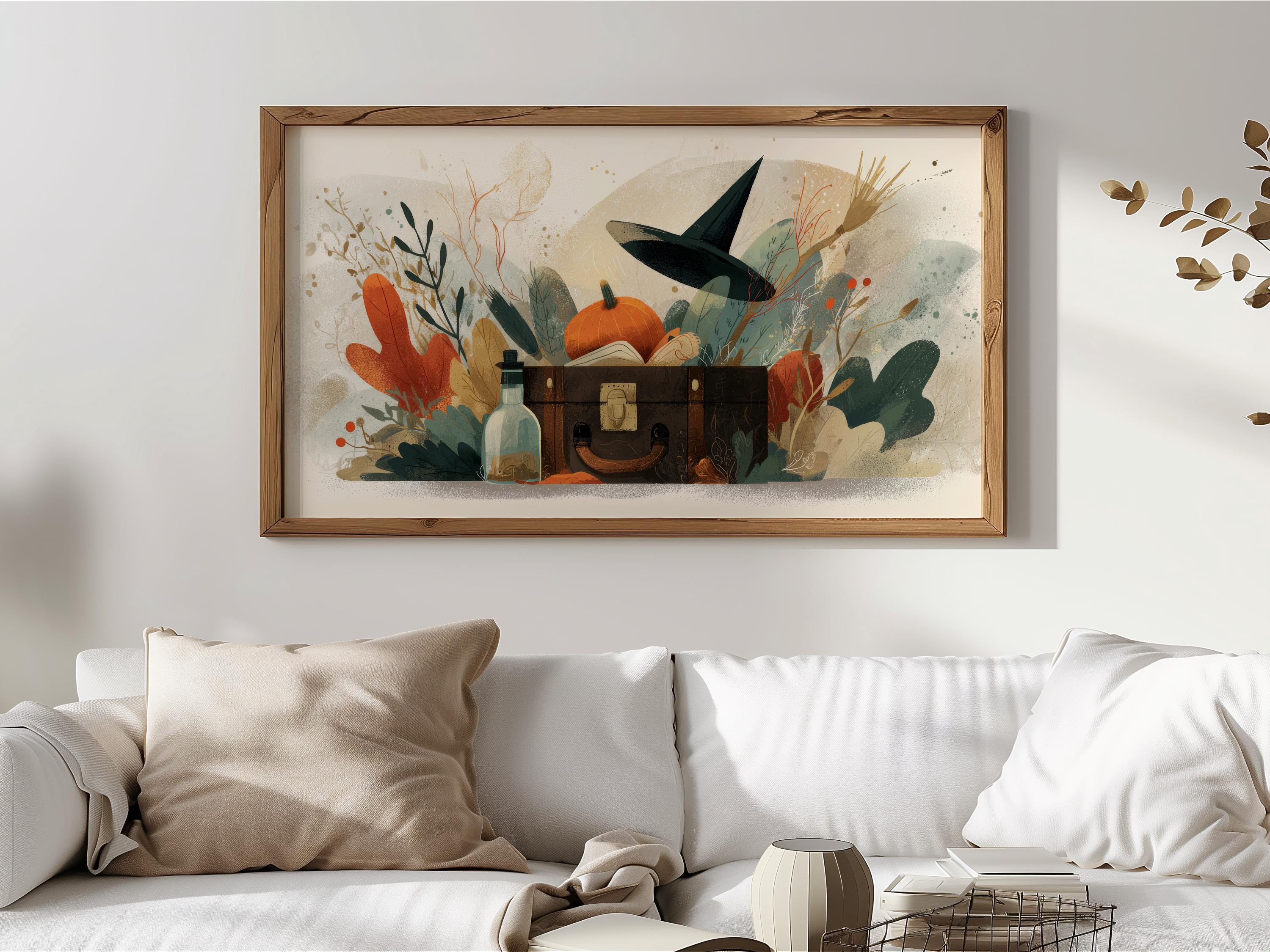 Autumn Witchy Samsung Frame TV Art Rustic Trunk With Witch Hat TV