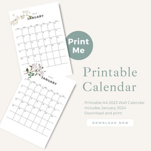 2023 Printable Wall Calendar, Floral Calendar in A4 Size