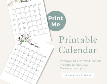 2023 Printable Wall Calendar, Floral Calendar in A4 Size