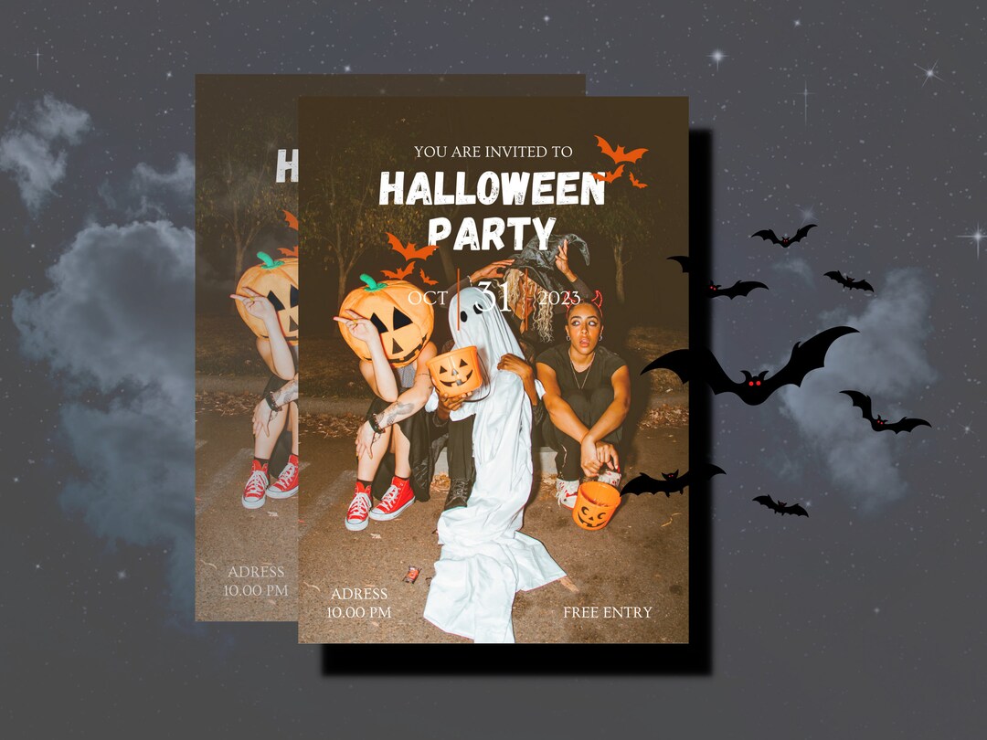 Cool Halloween Party Invitation Canva Template Etsy
