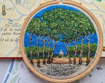 Rome Landscape embroidery art Embroidered garden Travel inspired gift