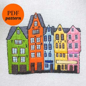 Embroidery PDF pattern Colorful Cologne Houses, Digital download, Embroidery hoop art for 7&quot; or 8&quot; hoop