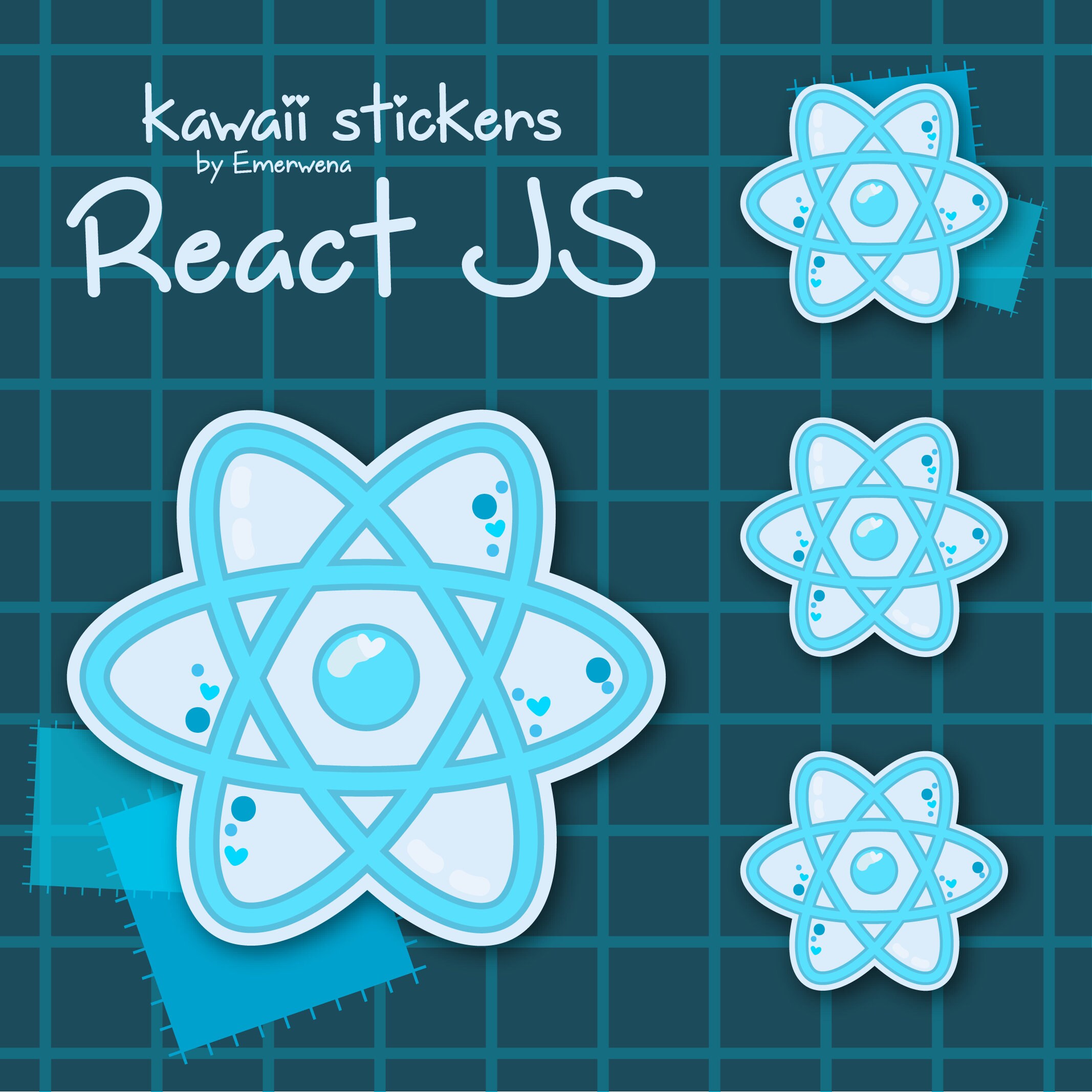 React JS Kawaii Stickers Cute Pastel Laptop Notebook - Etsy