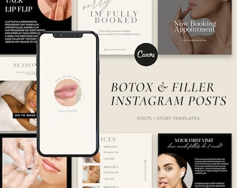120 moderne Botox en Filler Instagram-sjablonen, verpleegsterinjector Instagram-sjablonen, zwart-wit Canva schoonheidssjablonen, Medspa-sjablonen