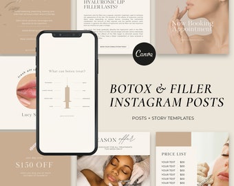 Moderne botox en filler Instagram-sjablonen, verpleegkundige-injector Instagram-sjablonen, beige canva schoonheidssjablonen, Medspa-sjablonen, social posts