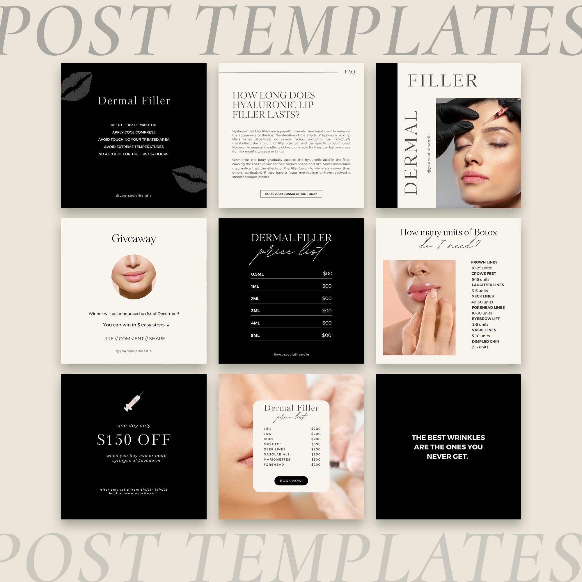 Black and White Nurse Injector Instagram Templates, Medspa, Botox and ...