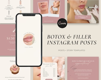 120 Modern Botox and Filler Instagram Templates, Nurse Injector Instagram Templates, Canva Beauty Templates,Medspa Templates, Botox Content