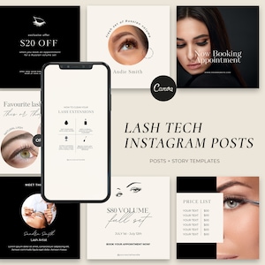 150 Black and White Lash Tech Instagram Posts, Lash Extension Posts, Lash Tech Branding Kit,Lash Insta Highlights,Lash Quotes,  Lash Flyers,