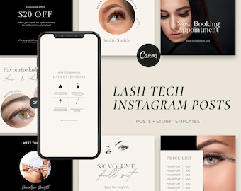 150 zwart-witte Lash Tech Instagram-posts, Lash Extension Posts, Lash Tech Branding Kit, Lash Insta Hoogtepunten, Lash Quotes, Lash Flyers,