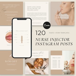 120 Neutral Nurse Injector Instagram Templates, Medspa, Botox and Filler Instagram Templates, Beauty Templates, Esthetician Instagram
