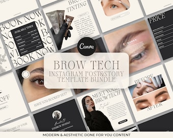Brow Tech Instagram Templates, Beige Brow Tech Post Templates, Brow Lamination Templates, Brow Tinting Instagram Content, Brow Templates