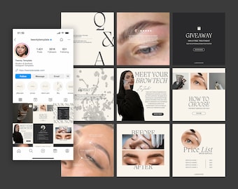 Brow Tech Modern Instagram Templates,Brow Tech Post Templates, Brow Lamination Templates, Brow Tinting Instagram Content, Brows Templates