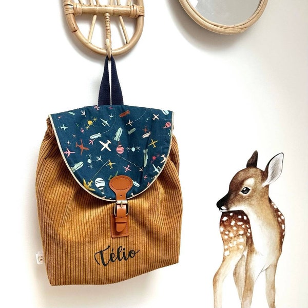 Customizable backpack corduroy camel and cotton vehicles