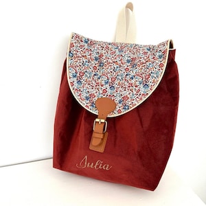 sac à dos personnalisable velours marsala et liberty emma and Georgina chesnut
