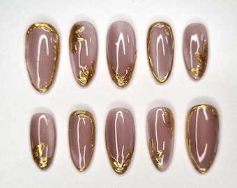 Handgemachte Press-On Nägel | Wiederverwendbare Fake Nails | Maßanfertigung | Nageldesign nach Wunsch | Cat Eye Gold